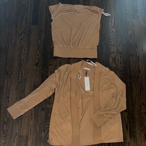 Calvin Klein Tan Blouse and Cardigan Set